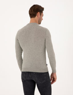 A__k Gri Melanj Slim Fit _eyrek Yaka Basic Triko Kazak