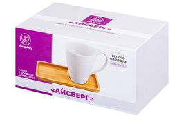 Чашка 400 мл 13,5*9*11,5 см Айсберг с бамбуковым блюдцем для десерта 21*10,5*1,5 см - Elan gallery фото 10