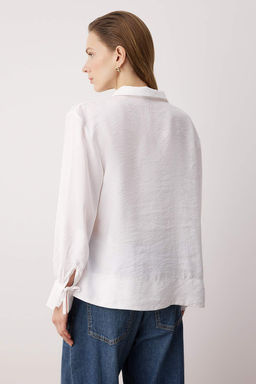 Sustainable Beyaz Boho Modal Baglama Detayl? Oversize Modal Gomlek TWOAW26GO00080