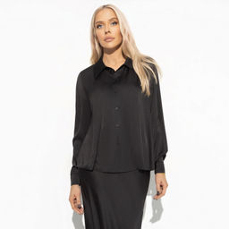 Рубашка из шелка Цветущее очарование (черная) - Charutti фото 12