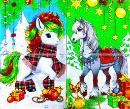 Цена за 6 шт.Полотенца вафельные Новогодние "Игривые Лошадки"