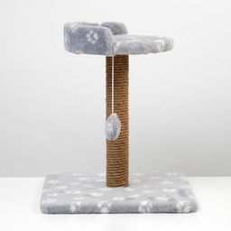 Когтеточка малая Арена с игрушкой, 40 х 40х 50 см, джут, серая с лапками - Пижон фото 2