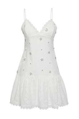 TRENDYOLMILLA Limited Edition Beyaz Tas Bask?l? Brode Dantel Mini Astarl? Elbise TPRSS25EL00231  фото 4