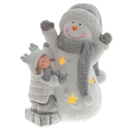 Фигурка декоративная "Снеговик и девочка" (подсветка, 3хААА, н/п), L30 W20 H37 см, 2в.