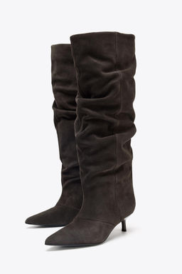SPLIT SUEDE KITTEN HEEL BOOTS - Zara фото 4