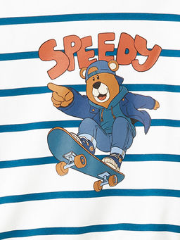 Bisiklet Yaka ?izgili Erkek ?ocuk Sweatshirt ve E?ofman Alt 2li