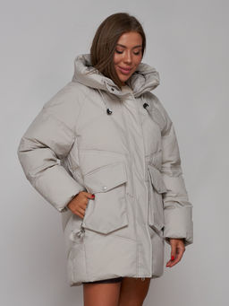Зимняя женская куртка модная с капюшоном светло-серого цвета 52310SS - Holdluck фото 11