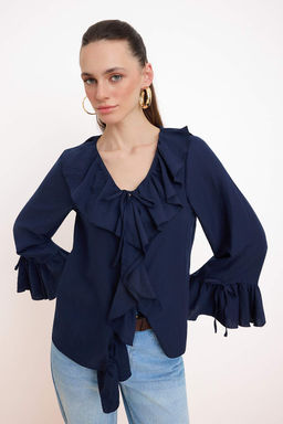 Lacivert F?rf?r Detayl? Dokuma Bluz TWOAW26BZ00290 B
