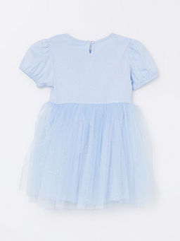 Bisiklet Yaka K?sa Kollu Elsa Bask?l? K?z Bebek Elbise