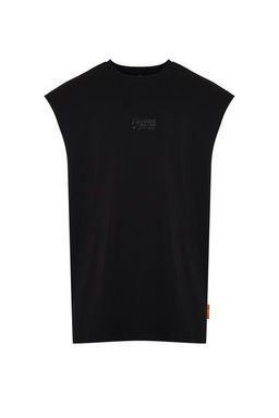 Siyah Oversize/Genis Kesim Kabar?k Yaz? Bask?l? Etiketli T-Shirt/Atlet TMNSS24AL00005