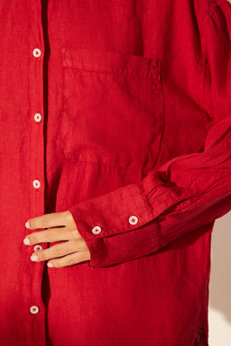 K?rm?z? %100 Keten Oversize Gomlek TWOSS23GO00443