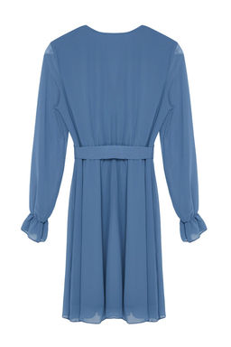 Indigo Kusakl? Duz Mini Kusakl? Kruvaze Dokuma Elbise TWOAW20EL0789