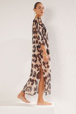 TRENDYOLMILLA Leopar Desenli Maxi Dokuma Baglamal? Sifon Plaj Elbisesi TBESS25EL00006  фото 2
