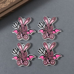 Цена за 4 шт. Декор для творчества акрил двусторонний Зайка-дьяволёнок, 4.340.2 см - Арт узор фото 3