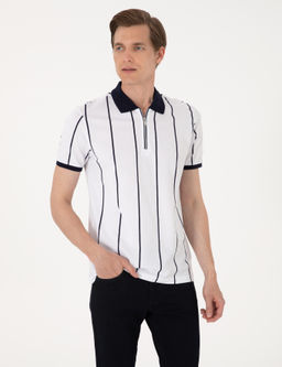Lacivert _izgi Detayl_ Slim Fit Polo Yaka Ti__rt