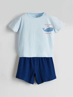 Bask?l? Erkek Bebek ?ortlu Pijama Tak?m?