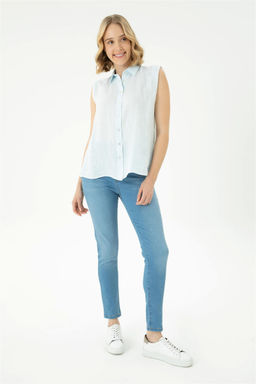 Женская голубая рубашка с коротким рукавом Неожиданная скидка в корзине - U.s. polo assn фото 4