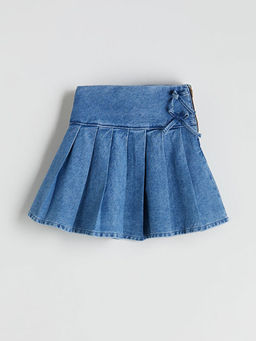 Basic Pileli K?z ?ocuk Jean Etek