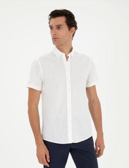 Beyaz Slim Fit Keten Kar___ml_ K_sakol G_mlek