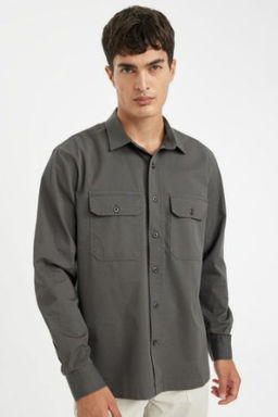 Regular Fit Basic Duz Pamuklu Uzun Kollu Gomlek