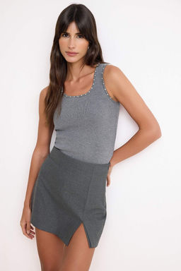 Antrasit Premium Iplik/Ozel Iplik Tas Islemeli Triko Bluz TWOSS26BZ00286