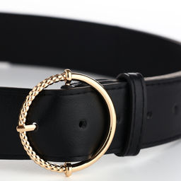 Ремень женский с винтом, 110×4 см, круглая пряжка металл, золотистая, чёрный