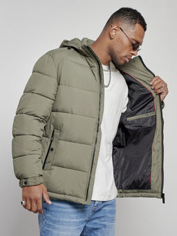 Куртка спортивная мужская зимняя с капюшоном цвета хаки 8362Kh - Wonderrman фото 12