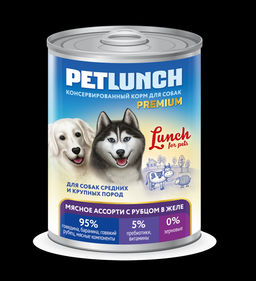 Petlunch конс. д/соб. Мясное асс. с рубцом в желе 850 г. 1/6