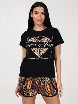 675 ПИЖАМА ЖЕНСКАЯ (шорты) (Чёрный/рыжий (змея))