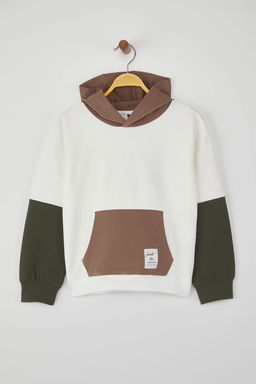 Bej 100% Pamuk Duz/Basic Kapusonlu Oversize Orme Erkek Cocuk Sweatshirt TKDAW26SW00007 - Trendyolmilla фото 2