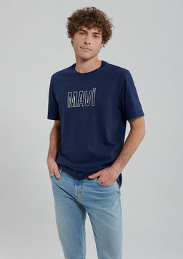 Mavi Logo Bask?l? Lacivert Ti??rt