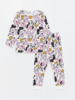 Bisiklet Yaka Uzun Kollu Minnie Mouse Bask?l? K?z Bebek Pijama Tak?m?