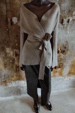 PLAIN KNIT CARDIGAN WITH BELT - Zara фото 2