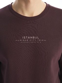 Bisiklet Yaka Bask?l? Erkek Kal?n Sweatshirt