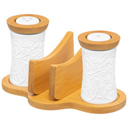 Набор для специй 2 пр. 18,3*11,5*9,5 см "Веточки-цветочки" с подставкой для салфеток на дерев.подст.