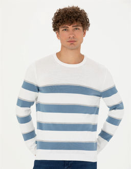 Ekru Slim Fit Bisiklet Yaka Triko Kazak