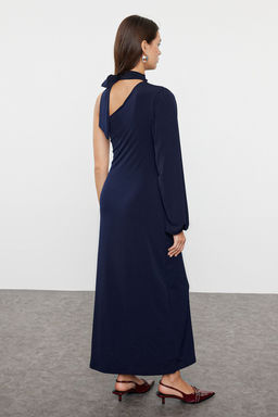 Lacivert Duz Fular Detayl? Fitted/Vucuda Oturan Esnek Orme Elbise TWOAW25EL00407 - Trendyolmilla фото 5