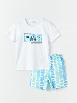 Bisiklet Yaka Bask?l? Erkek ?ocuk Ti??rt ve Deniz ?ortu