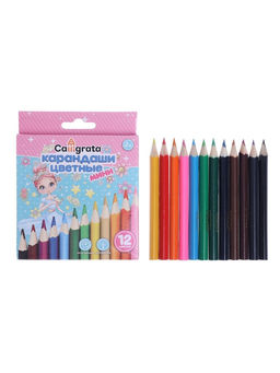 Карандаши Calligrata «Принцесса», цветные, 12 цветов деревянные, трёхгранные, мини