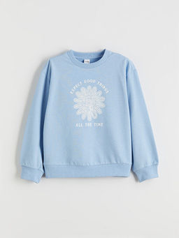 Bisiklet Yaka Bask?l? K?z ?ocuk Sweatshirt