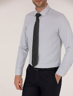 Gri Slim Fit Oxford G_mlek