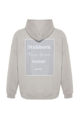 TRENDYOL MAN Premium Gri Oversize/Genis Kesim Ici Polar/S?cak Tutan Kapusonlu Sweatshirt TMNAW24SW00186 - Trendyolmilla фото 9