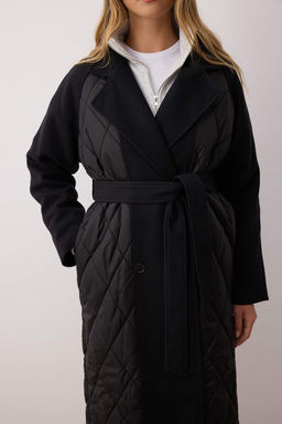 Siyah Kapitone Detayl? Kruvaze Oversize Uzun Kaban TWOAW26KB00029 - Trendyolmilla фото 5