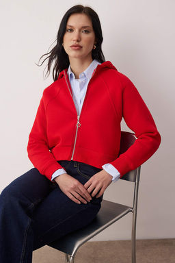 K?rm?z? Regular/Normal Kal?p Crop Orme Sweatshirt TWOAW26SW00045