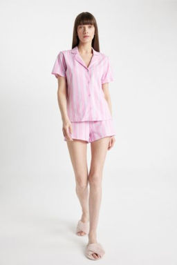 Fall in Love Pijama Tak?m? Cizgili K?sa Kollu Ust Sort