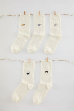 TRENDYOL MAN Ekru Unisex 5li Paket Hayvan Nak?sl? Pamuklu Soket-Uzun Boy Corap TMNAW25CO00018 - Trendyolmilla фото 2