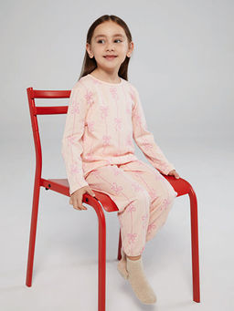 Bisiklet Yaka Fiyonk Bask?l? K?z ?ocuk Pijama Tak?m?