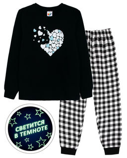 Пижама для девочки 91232ф черный/черная клетка 990 Lets go