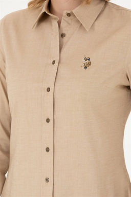 Женская базовая рубашка светло-хаки с длинным рукавом - U.s. polo assn фото 7