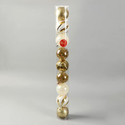 Ёлочные игрушки Мелодия, шары новогодние, d=8 см, набор 9 шт., полосы, бело-золотой - Зимнее волшебство фото 2